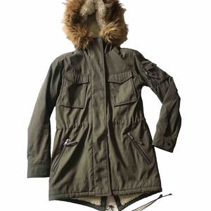 S13 NYC Parka Coat Sz S/M  ? Womens Faux Fur Hooded Pockets Olive Green Sherpa